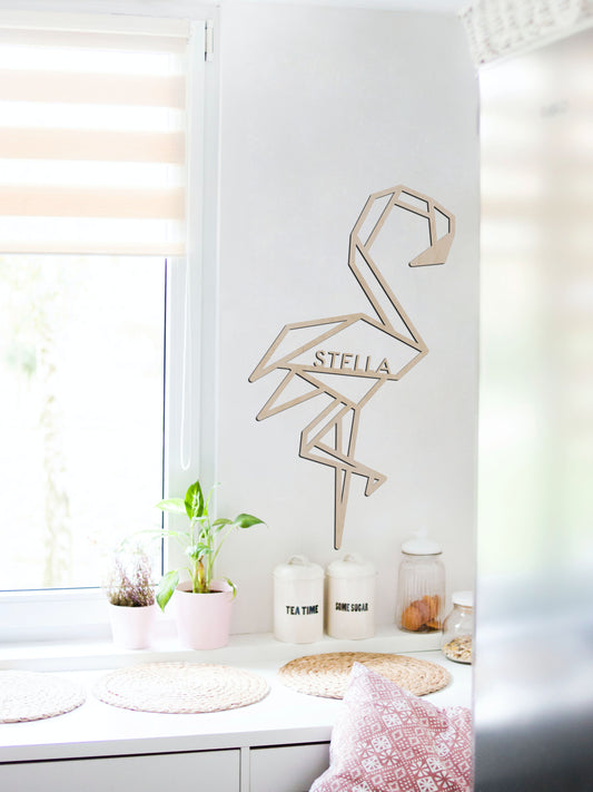 Wooden wall decoration - Geometric Flamingo