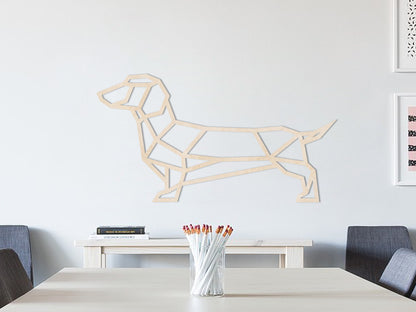 HOUTEN WANDDECORATIE / WOODEN WALL DECORATION - GEOMETRISCHE MUURDECORATIE / GEOMETRIC WALL ART - WORSTHOND / TECKEL / DACHSHUND / WIENERDOG - Natural wood- GEOMETRISCHE MUUR DECORATIE / GEOMETRIC DOG - HOND WOONKAMER MUURDECORATIE WALL ART GESCHENK DECORATIE INTERIEUR DIEREN MUUR WAND HOUT GIFT- UNIEK KADO CADEAU