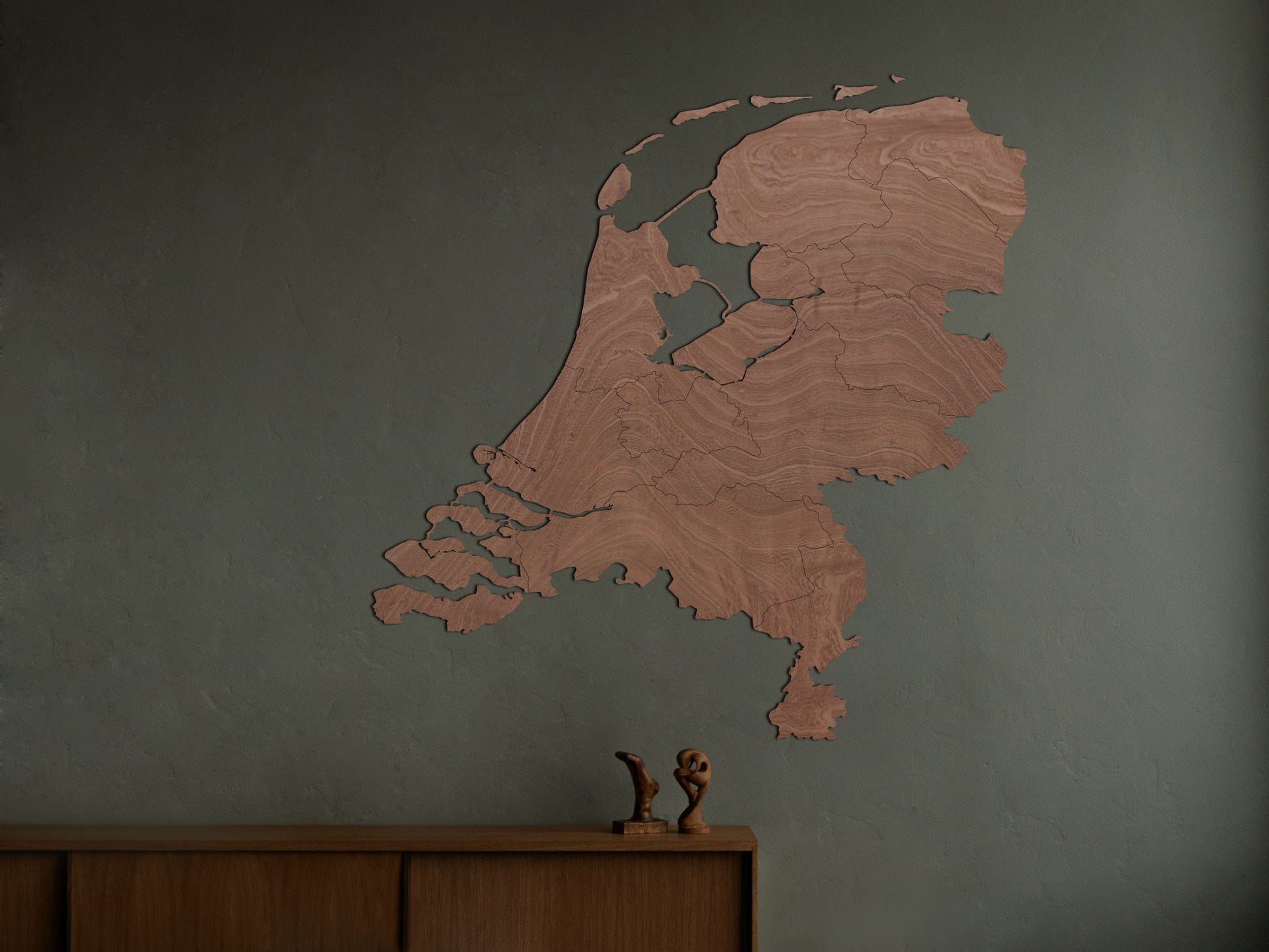 Laser-cut wooden map of Netherland