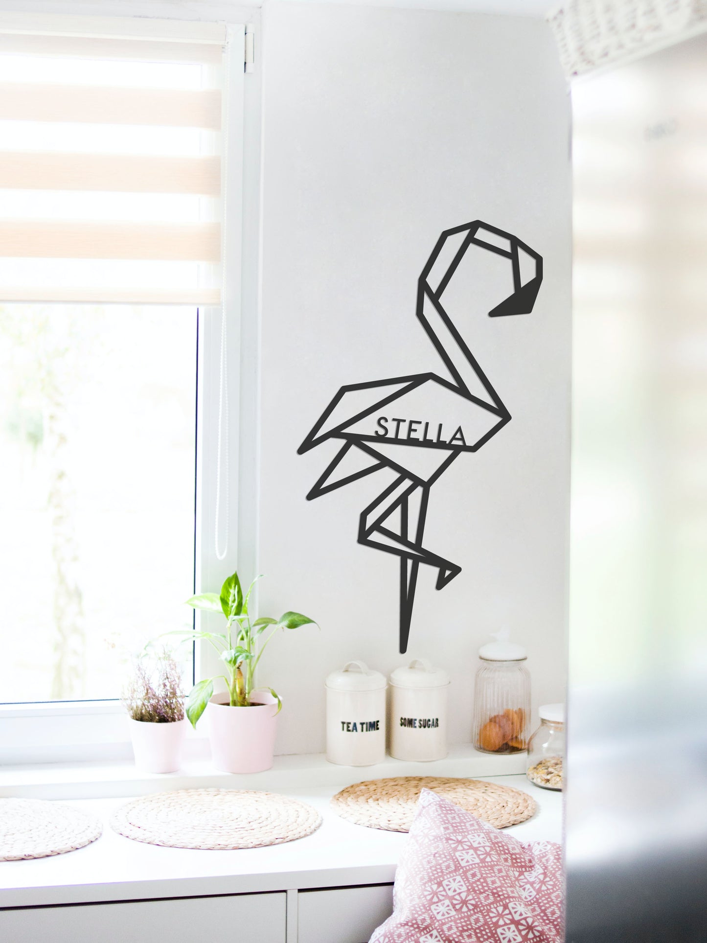 Wooden wall decoration - Geometric flamingo - origami