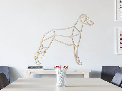 HOUTEN WANDDECORATIE / WOODEN WALL DECORATION - GEOMETRISCHE MUURDECORATIE / GEOMETRIC WALL ART - WINDHOND / GREYHOUND / WHIPPET - LICHT HOUT / NATURAL WOOD - ORIGAMI DESIGN WANDFIGUUR - TRENDY - CADEAU / GIFT / GESCHENK - HONDEN / DOGS