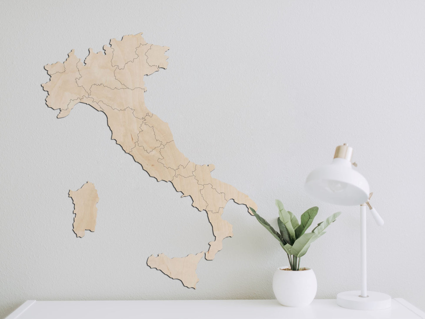 Laser-cut wooden map of Italy