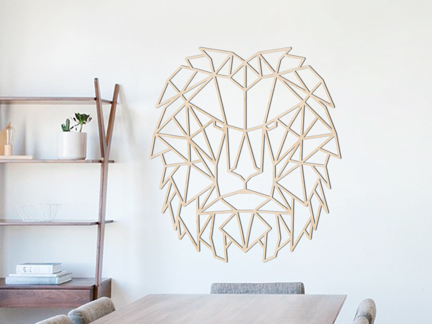 Houten wanddecoratie - Geometrische Leeuw