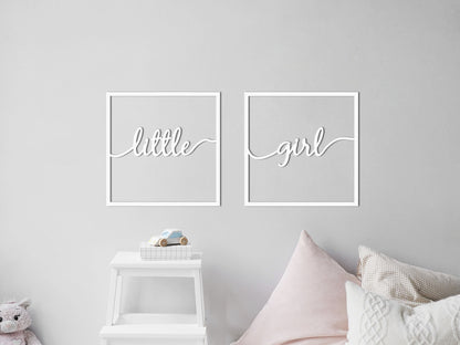 HOUTEN WANDDECORATIE / WOODEN WALL DECORATION - MUURDECORATIE VOOR DE KINDERKAMER / WALL ART FOR KID'S ROOM - WANDTEKST KADER / WALL TEXT FRAME: Little girl - 40cm x 40cm - WIT / WHITE - WANDFIGUUR - SLAAPKAMER - BABYKAMER - QUOTE / MUURTEKST