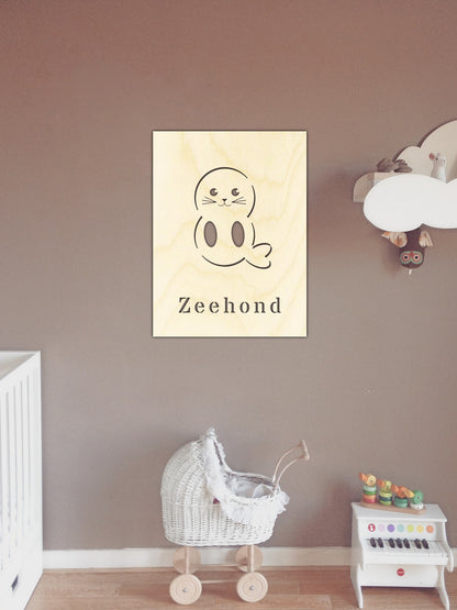 Houten poster met zeehond